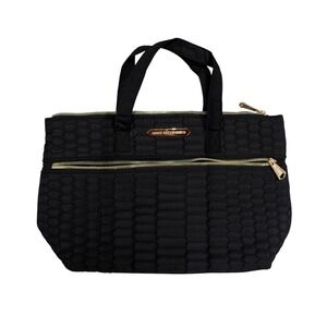 Aimee Kestenberg Mara Quilted Nylon Satchel Bag Black Rose Gold Hardware